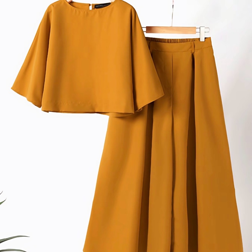Zanzea Mustard Maxi Skirt and Top Set